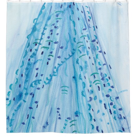 Blauwe Waterverf & Pastel kunstwerk Douchegordijn (Voorkant)