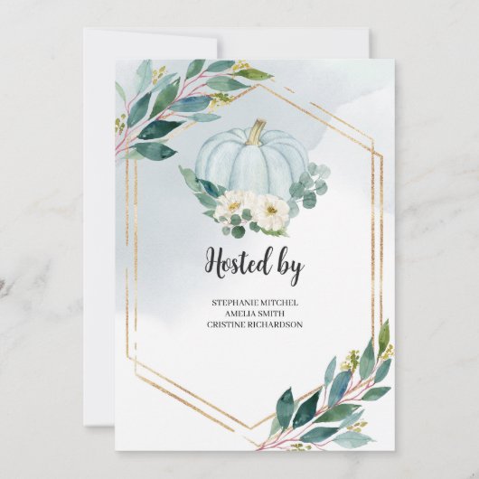 Blauwe waterverf pastelgroene kleine pompoen kaart (Achterkant)