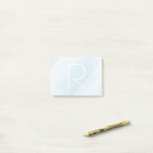 Blauwe waterverf pasteltypografie modern monogram post-it® notes (Op bureau)