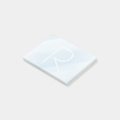 Blauwe waterverf pasteltypografie modern monogram post-it® notes (Schuin)