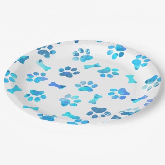 Blauwe Waterverf Paw Prints Papier Bord (Gekanteld)