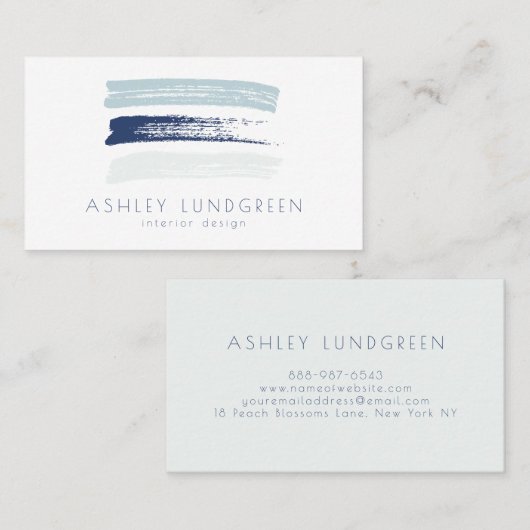 Blauwe Waterverf penseel lijndikte Modern Visitekaartje (Voorkant / Achterkant)
