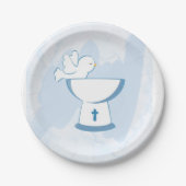 Blauwe Waterverf penseel Slag Dove Boy Baptisme Papieren Bordje (Voorkant)