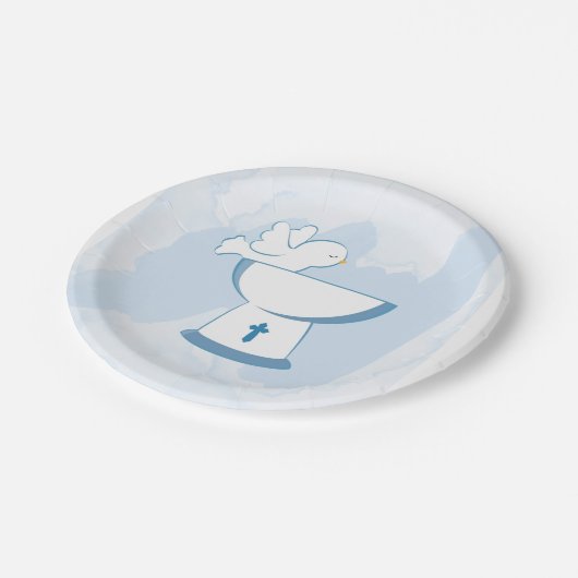 Blauwe Waterverf penseel Slag Dove Boy Baptisme Papieren Bordje (Gekanteld)