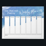 Blauwe Waterverf Penseelweekblad Notitieblok<br><div class="desc">In dit leuke ontwerp heb ik de bovenkant van de achtergrond bedekt met een blauwe penseelstreek van de waterverf. De uitdrukking "Wekelijkse Planner"werd teruggegeven in een casual handschrijvende doopvont en is geplaatst, als grafisch, bij de bovenkant van de pagina. Gebruik de velden sjabloon om uw gegevens toe te voegen zoals...</div>