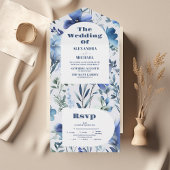 Blauwe Waterverf Periwinkle Wildflower Bruiloft All In One Uitnodiging