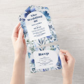 Blauwe Waterverf Periwinkle Wildflower Bruiloft All In One Uitnodiging (Afscheurbaar)