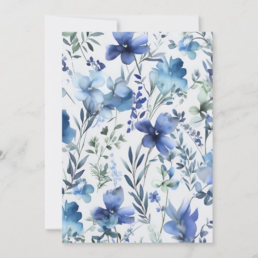 Blauwe Waterverf Periwinkle Wildflower Bruiloft Kaart (Achterkant)