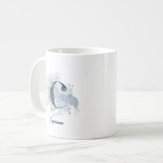 Blauwe Waterverf Persoonlijke benaming Letter Init Koffiemok (Voorkant links)