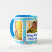  Blauwe Waterverf Persoonlijke Foto's Mok (Voorkant links)