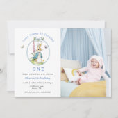 Blauwe Waterverf Peter Rabbit 1e verjaardag Kaart (Voorkant)