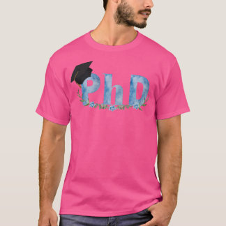 Blauwe waterverf PhD met groene takken blauwe stro T-shirt