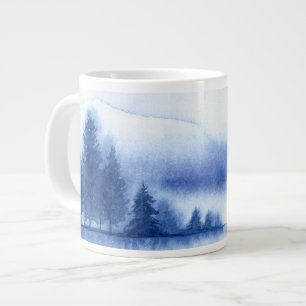 Blauwe Waterverf pijnbomen Grote Koffiekop