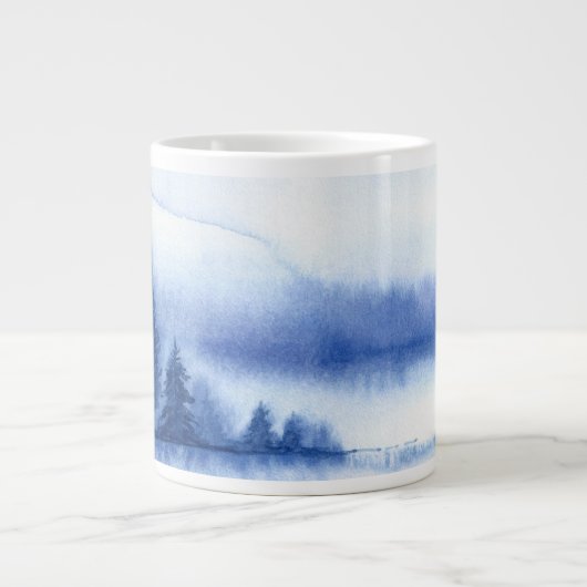 Blauwe Waterverf pijnbomen Grote Koffiekop (Voorkant)