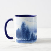 Blauwe Waterverf pijnbomen met blauw interieur Mok (Links)