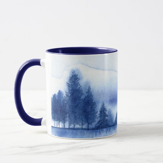 Blauwe Waterverf pijnbomen met blauw interieur Mok (Links)