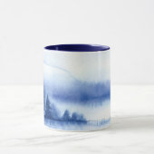 Blauwe Waterverf pijnbomen met blauw interieur Mok (Midden)