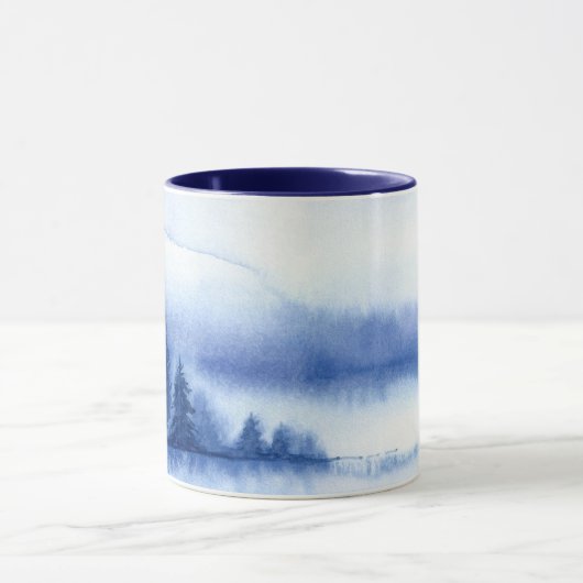 Blauwe Waterverf pijnbomen met blauw interieur Mok (Midden)