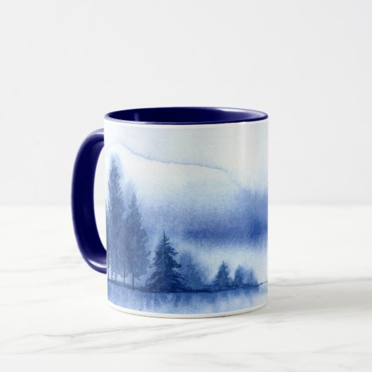 Blauwe Waterverf pijnbomen met blauw interieur Mok (Voorkant links)