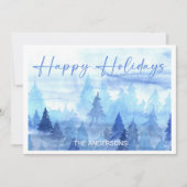 Blauwe Waterverf Pine Trees Winter Prettige feestd Feestdagenkaart (Voorkant)