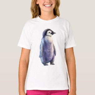 Blauwe Waterverf Pinguïn Kuiken Kinderen T-shirt