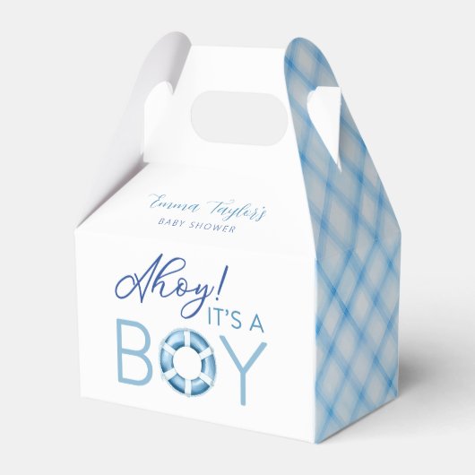 Blauwe Waterverf Plaid Baby shower Papieren kopjes Bedankdoosjes (Achterkant)
