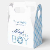 Blauwe Waterverf Plaid Baby shower Papieren kopjes Bedankdoosjes (Geopend)
