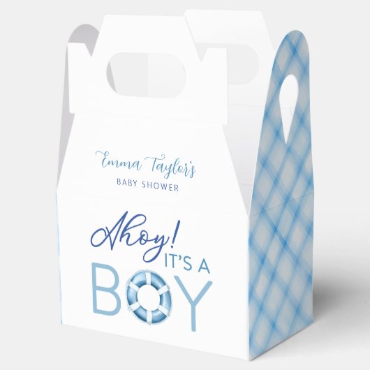 Blauwe Waterverf Plaid Baby shower Papieren kopjes Bedankdoosjes (Geopend)