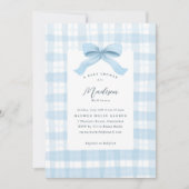 Blauwe Waterverf Plaid en Bow Baby shower Kaart (Voorkant)