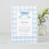 Blauwe Waterverf Plaid en Bow Baby shower Kaart (Staand voorkant)