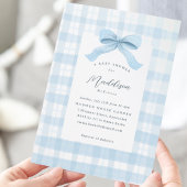 Blauwe Waterverf Plaid en Bow Baby shower Kaart