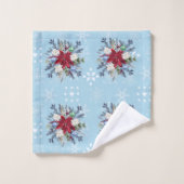 Blauwe Waterverf Poinsettia Pine Bouquet Bad Handdoek (Wasdoekje)