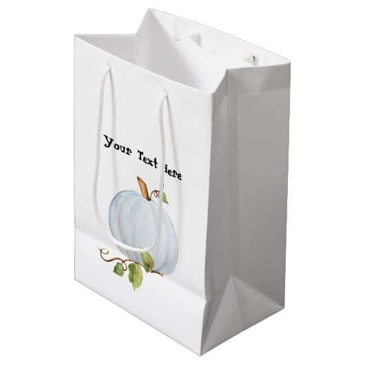 Blauwe Waterverf pompoen, aangepaste tas met cadea Medium Cadeauzakje (Voorkant Gekanteld)