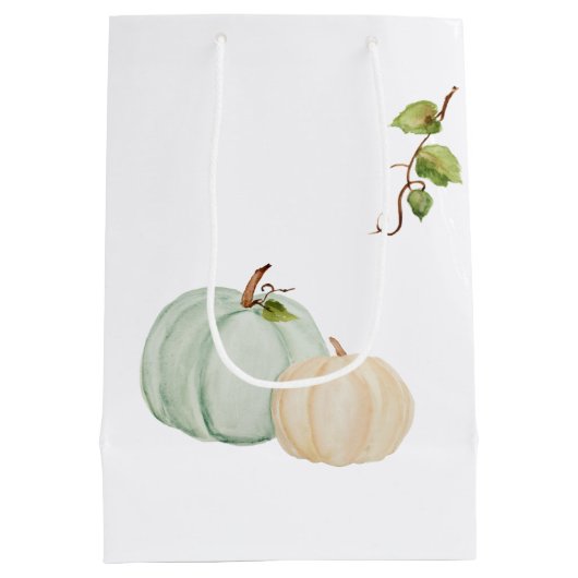 Blauwe Waterverf pompoen, aangepaste tas met cadea Medium Cadeauzakje (Achterkant)