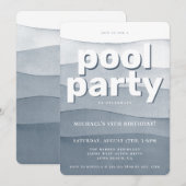 Blauwe Waterverf Pool Party Birthday Uitnodiging (Voorkant / Achterkant)