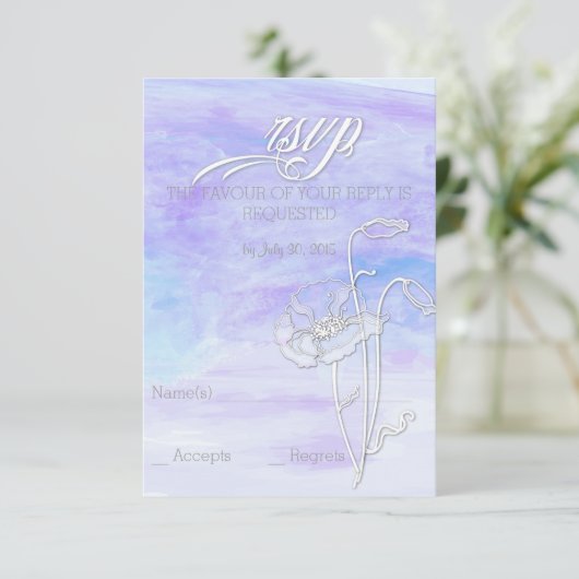 BLAUWE WATERVERF POPPIES RSVP KAARTJE (Staand voorkant)
