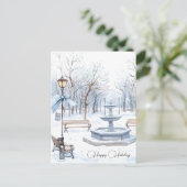 Blauwe Waterverf Prettige feestdagen winterlandsch (Staand voorkant)