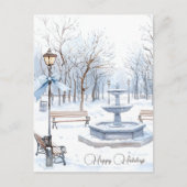 Blauwe Waterverf Prettige feestdagen winterlandsch (Voorkant)