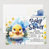 Blauwe Waterverf Quack Baby shower Kaart (Voorkant / Achterkant)
