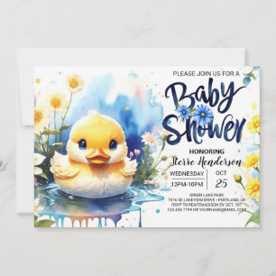 Blauwe Waterverf Quack Baby shower Kaart
