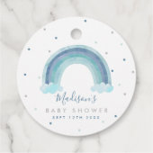 Blauwe Waterverf Regenboog Baby shower Gift Bedankjes Labels (Achterkant)