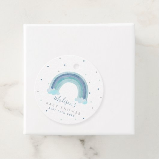 Blauwe Waterverf Regenboog Baby shower Gift Bedankjes Labels (In situ)