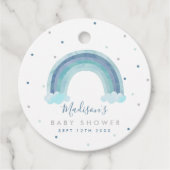 Blauwe Waterverf Regenboog Baby shower Gift Bedankjes Labels (Voorkant)