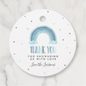 Blauwe Waterverf Regenboog Baby shower Gift Bedankjes Labels (Voorkant)