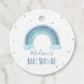 Blauwe Waterverf Regenboog Baby shower Gift Bedankjes Labels (Achterkant)