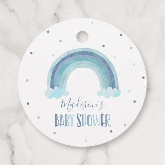Blauwe Waterverf Regenboog Baby shower Gift Bedankjes Labels (Achterkant)