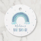 Blauwe Waterverf Regenboog Baby shower Gift Bedankjes Labels (Voorkant)