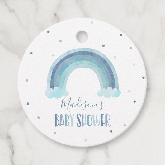 Blauwe Waterverf Regenboog Baby shower Gift Bedankjes Labels