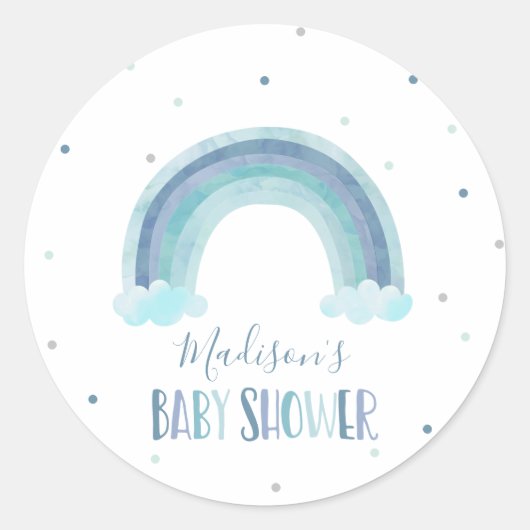 Blauwe Waterverf regenboogBaby shower Ronde Sticker (Voorkant)