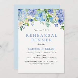 Blauwe Waterverf repetitie diner uitnodiging
